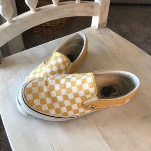 Yellow slip on checkered vans